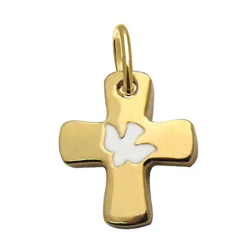 Croix de cou dorée colombe blanche