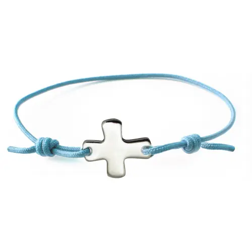 Bracelet élastique bleu ciel avec croix