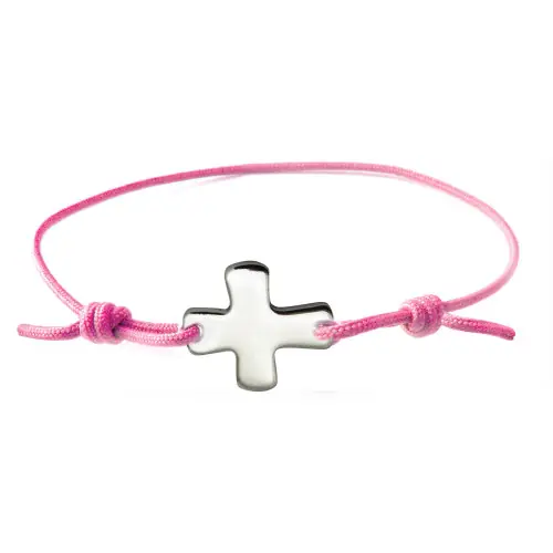 Bracelet croix pour enfant - élastique rose