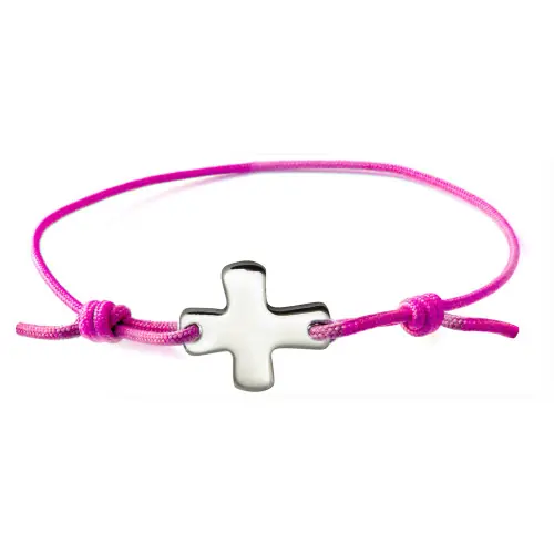 Bracelet élastique rose fluo avec croix