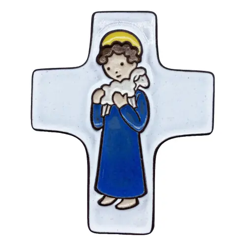 Croix céramique "garçon et agneau de Dieu"