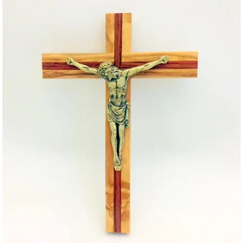 Crucifix en bois d'olivier et Christ en bronze