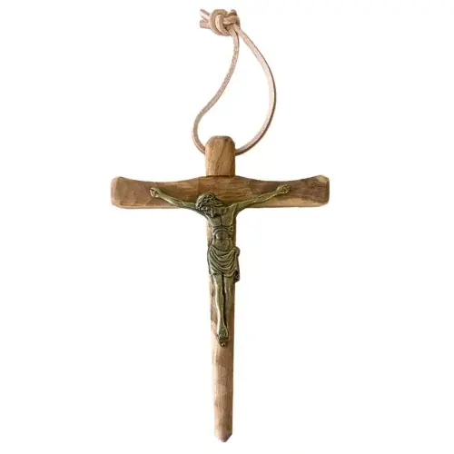 Crucifix en Bois d'Olivier avec Christ en Bronze - 15 cm
