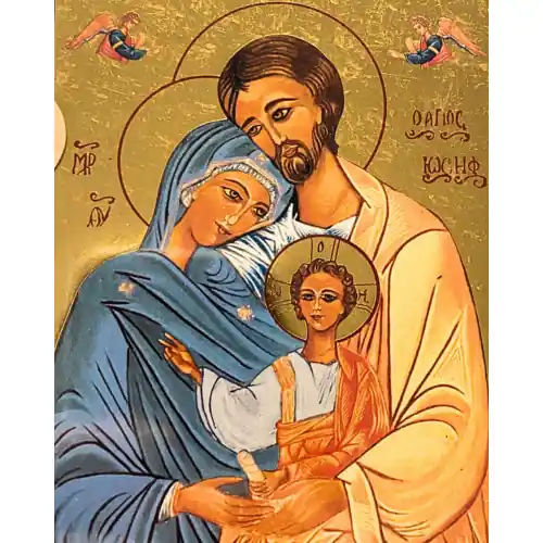 ICONE RELIGIEUSE OR - 9x12 La Ste Famille (tons bleus)