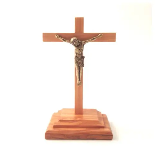 Calvaire en olivier véritable avec Christ en Bronze