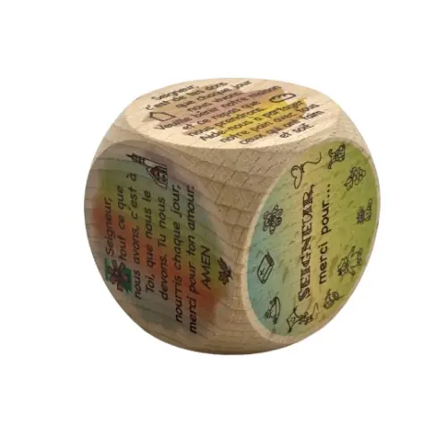 Dé "bénédicité repas" en bois 5cm³