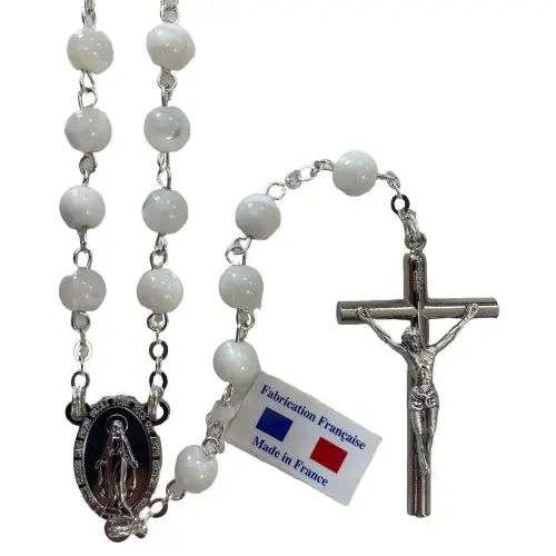 Chapelet de Communion en Nacre avec Chaîne Argentée