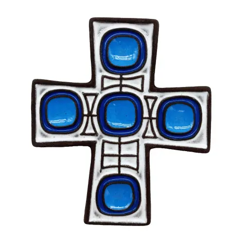 Cadeau Baptême original - croix céramique blanche et bleue
