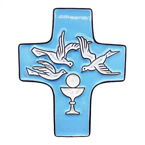Croix céramique bleu ciel