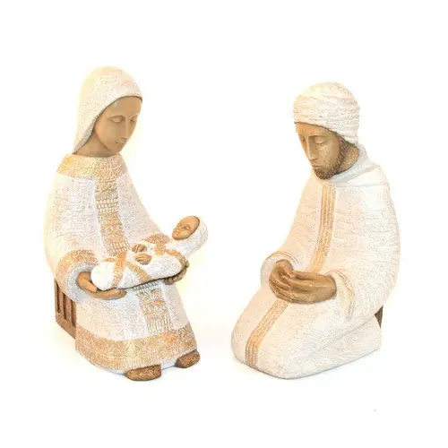 Grande crèche blanche des Soeurs de Bethleem - Nativité 3 personnages
