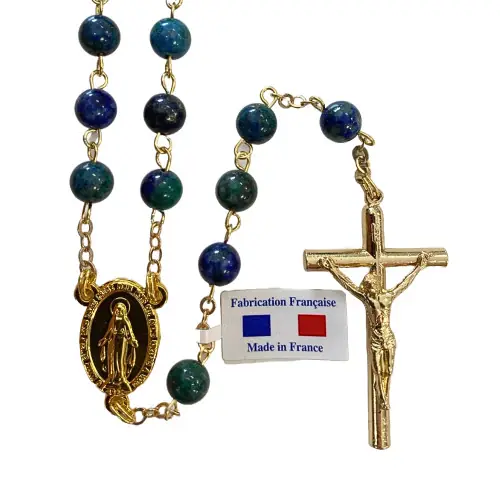 Chapelet en Azurite Malachite sur Chaîne Dorée