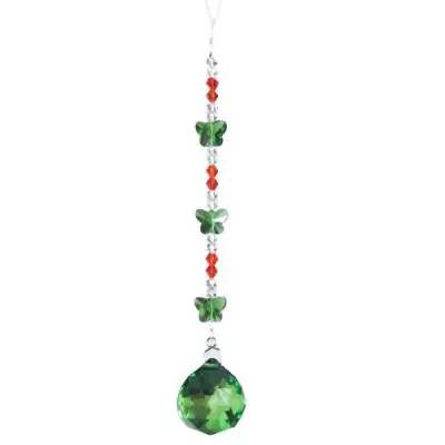 Suspension Cristal Solaire 30mm Papillons verts