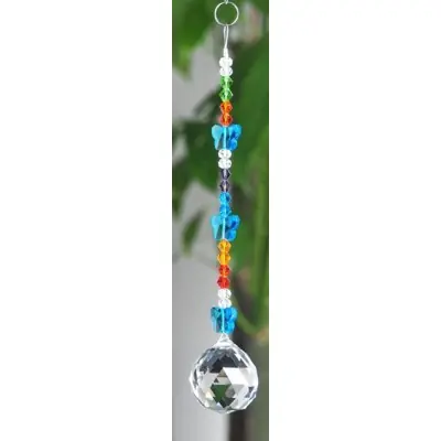 Suspension Cristal Solaire 30mm Papillons bleus clairs