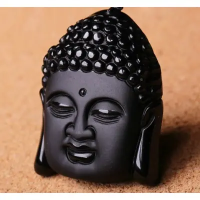 Pendentif Tête de Bouddha en Obsidienne noire