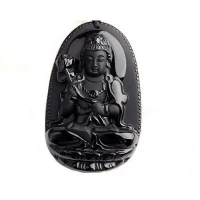 Pendentif Bouddha de la Prière en Obsidienne noire