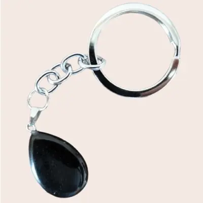 Porte Clés Goutte en Obsidienne noire