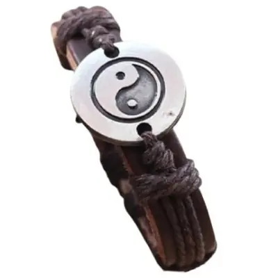Bracelet Yin Yang en cuir marron