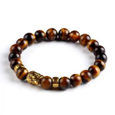 Bracelet Bouddha doré en Oeil de Tigre