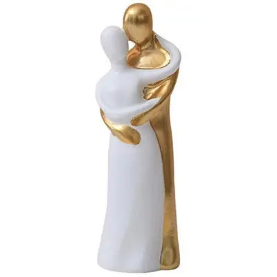 Statue Couple Amoureux Blanc et Doré 15cm
