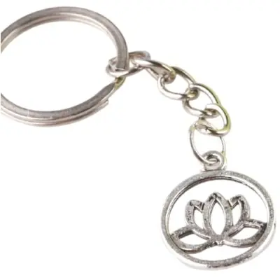 Porte Clés Fleurs de Lotus argenté