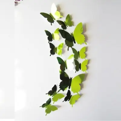 Stickers 12 Miroirs Papillons verts 3D