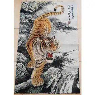 Grand Tangka Tapisserie Tigre Protecteur