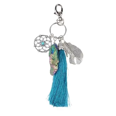 Porte Clés Attrape Rêves Plumes Quartz Aura Titane
