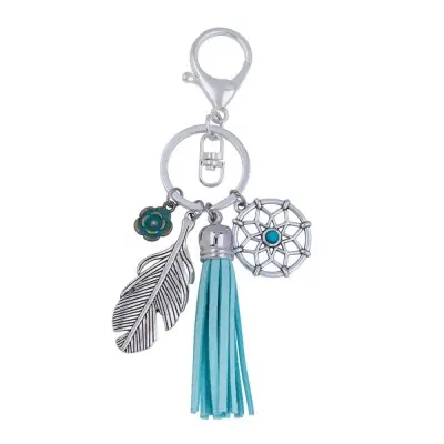 Porte Clés Attrape Rêves Pompon Turquoise bleu