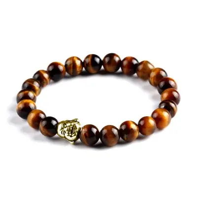 Bracelet Bouddha Chinois doré en Oeil de Tigre
