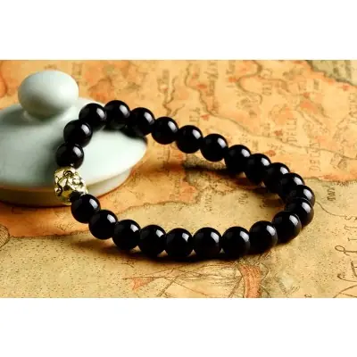 Bracelet Bouddha Chinois doré en Obsidienne noire