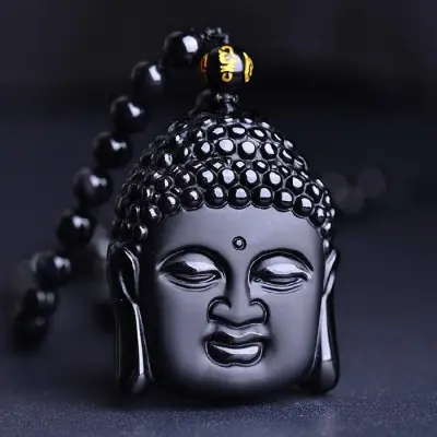 Pendentif Tête de BouddhaThaï en Obsidienne noire
