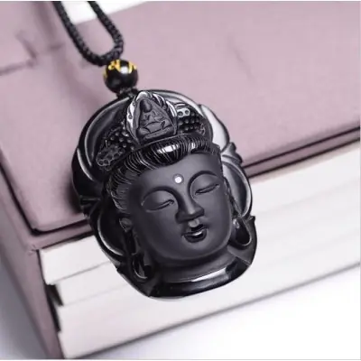 Pendentif Guan Yin en Obsidienne noire