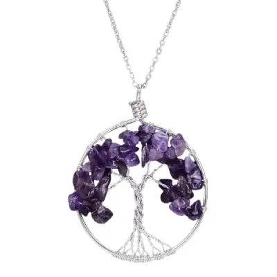 Collier Pendentif Arbre de Vie en Améthyste