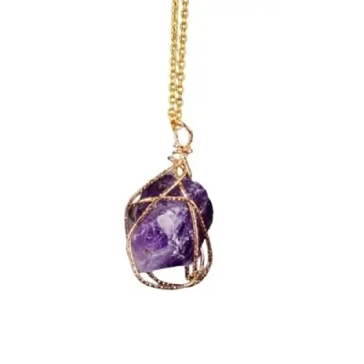 Collier Wire Wrapping en Pierre d’Améthyste brute
