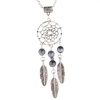 Collier Pendentif Attrape Rêves Perles noires