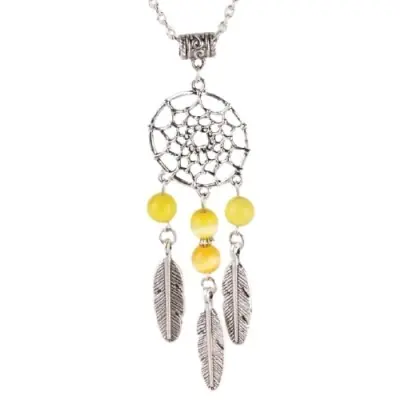 Collier Pendentif Attrape Rêves Perles jaunes