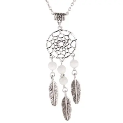 Collier Pendentif Attrape Rêves Perles blanches
