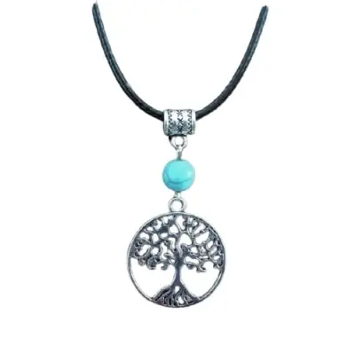 Collier Pendentif Arbre de Vie et Perle en Turquoise