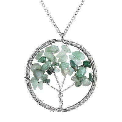 Collier Pendentif Arbre Céleste en Aventurine verte