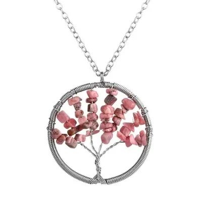 Collier Pendentif Arbre Céleste en Jaspe rose