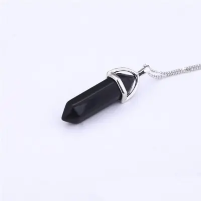 Collier Pendentif Prisme Chakra en Obsidienne noire