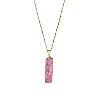 Collier Géode Rectangle en Agate rose