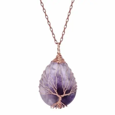 Collier Arbre de Vie Goutte en Améthyste