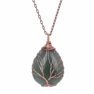 Collier Arbre de Vie Goutte en Aventurine verte