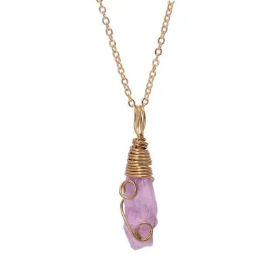 Collier Pendentif Stalactite en Quartz rose brute