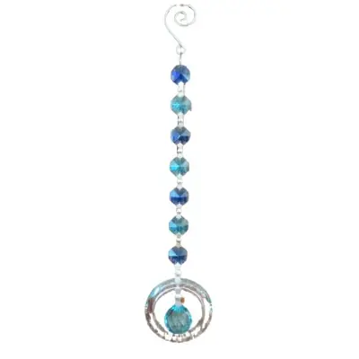 Suspension Cristal Solaire bleu 20mm Spirale et Cercle