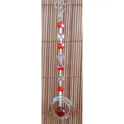 Suspension Cristal Solaire rouge 20mm Spirale et Cercle