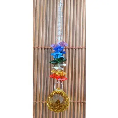 Suspension Cristal Solaire jaune 30mm Cascade multicolore