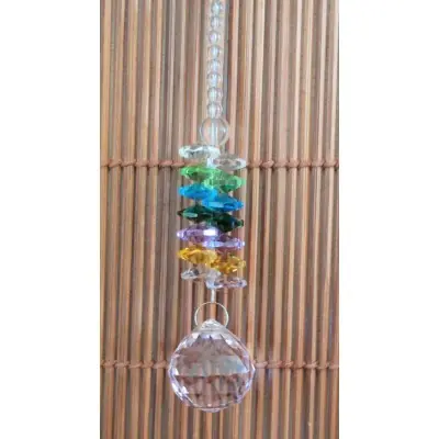 Suspension Cristal Solaire rose 30mm Cascade multicolore