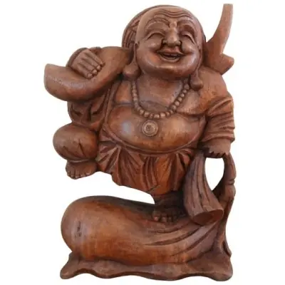 Statue Bouddha de la Joie en Suar 30cm